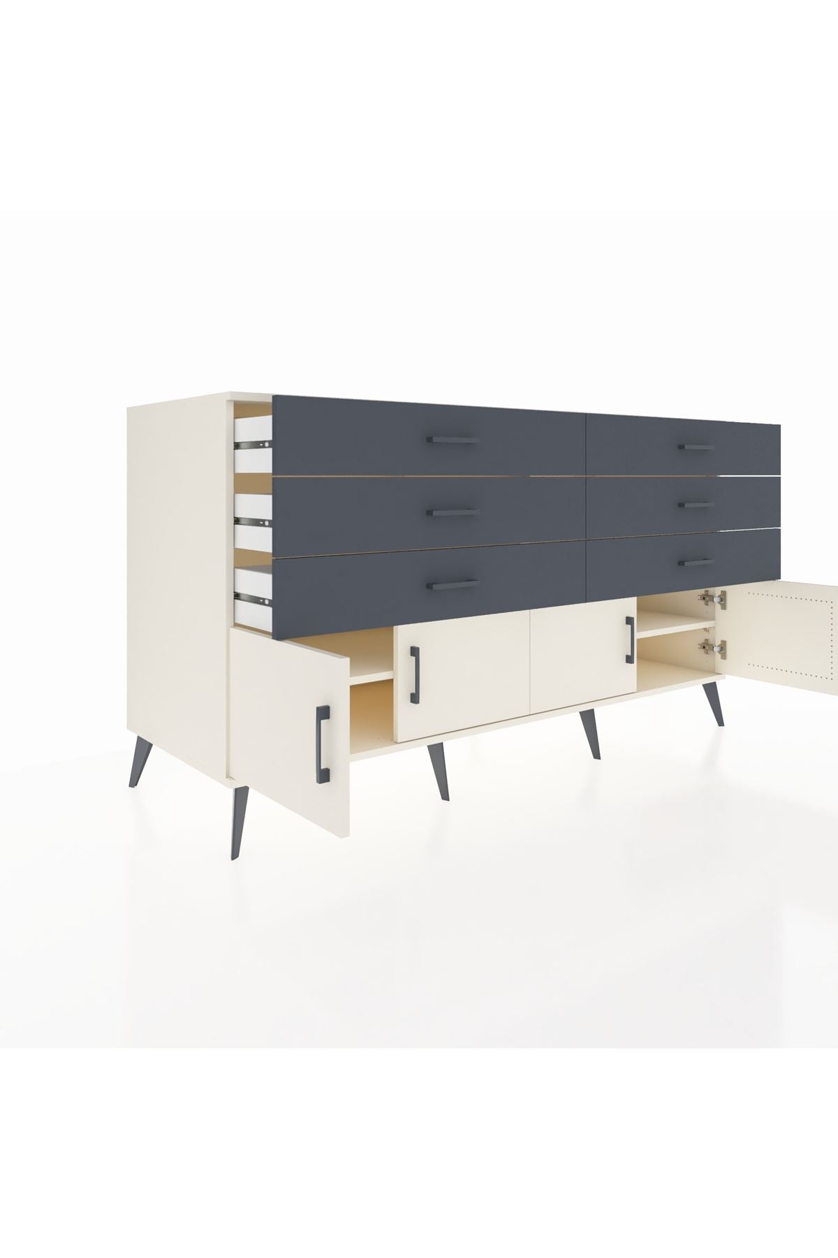 Kronos Konsol 2 Raflı 6 Çekmeceli 4 Kapaklı 176x59x99 Aytaşı-Aytaşı/Antrasit