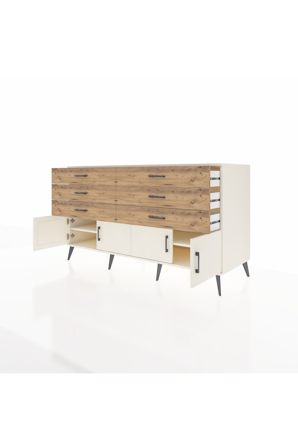 Kronos Konsol 2 Raflı 6 Çekmeceli 4 Kapaklı 176x59x99 Aytaşı-Aytaşı/Çam