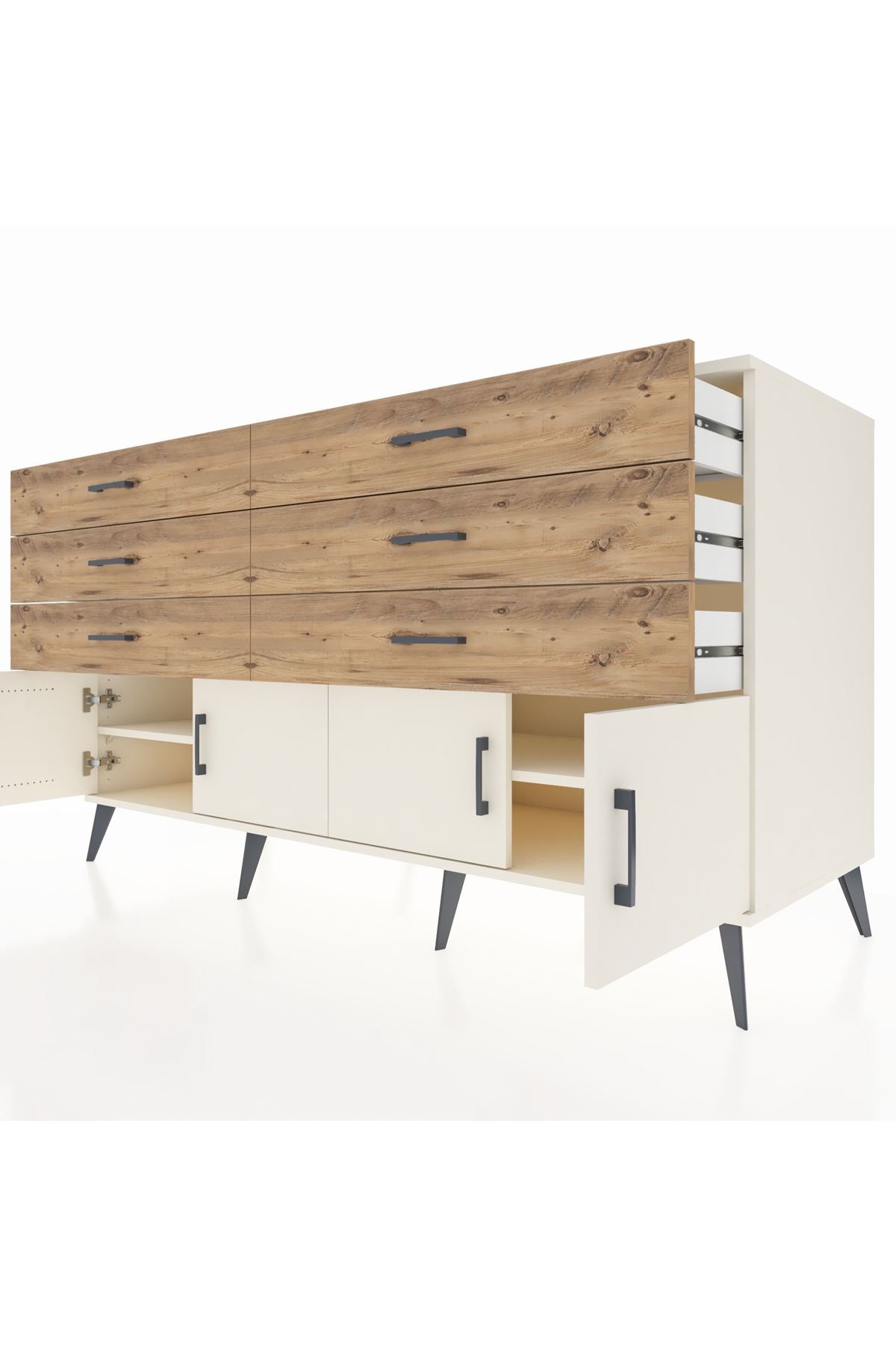 Kronos Konsol 2 Raflı 6 Çekmeceli 4 Kapaklı 176x59x99 Aytaşı-Aytaşı/Çam