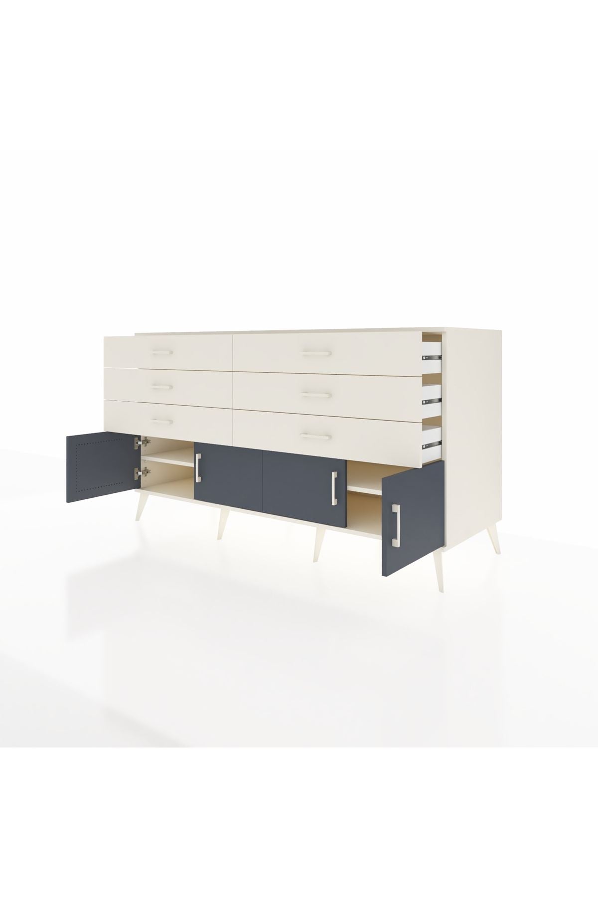 Kronos Konsol 2 Raflı 6 Çekmeceli 4 Kapaklı 176x59x99 Aytaşı-Antrasit/Aytaşı