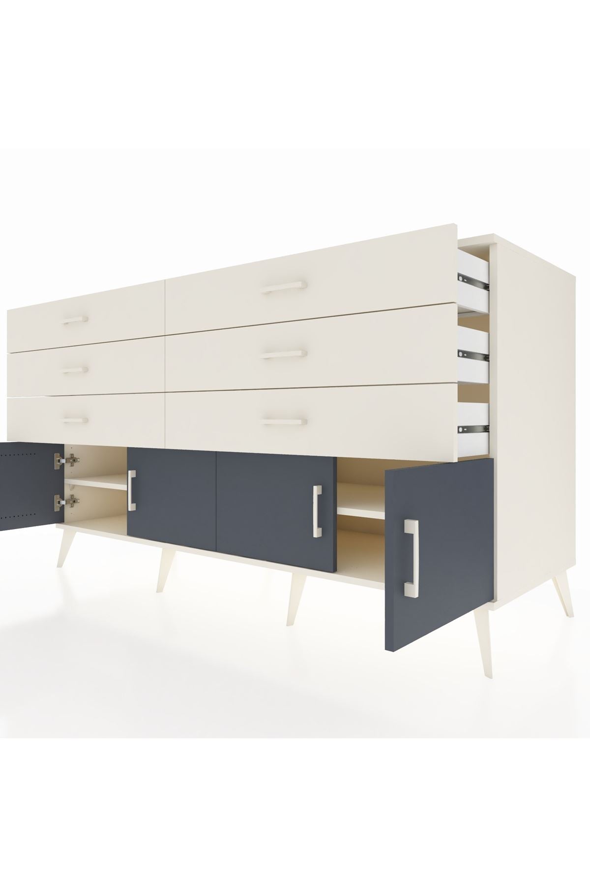 Kronos Konsol 2 Raflı 6 Çekmeceli 4 Kapaklı 176x59x99 Aytaşı-Antrasit/Aytaşı