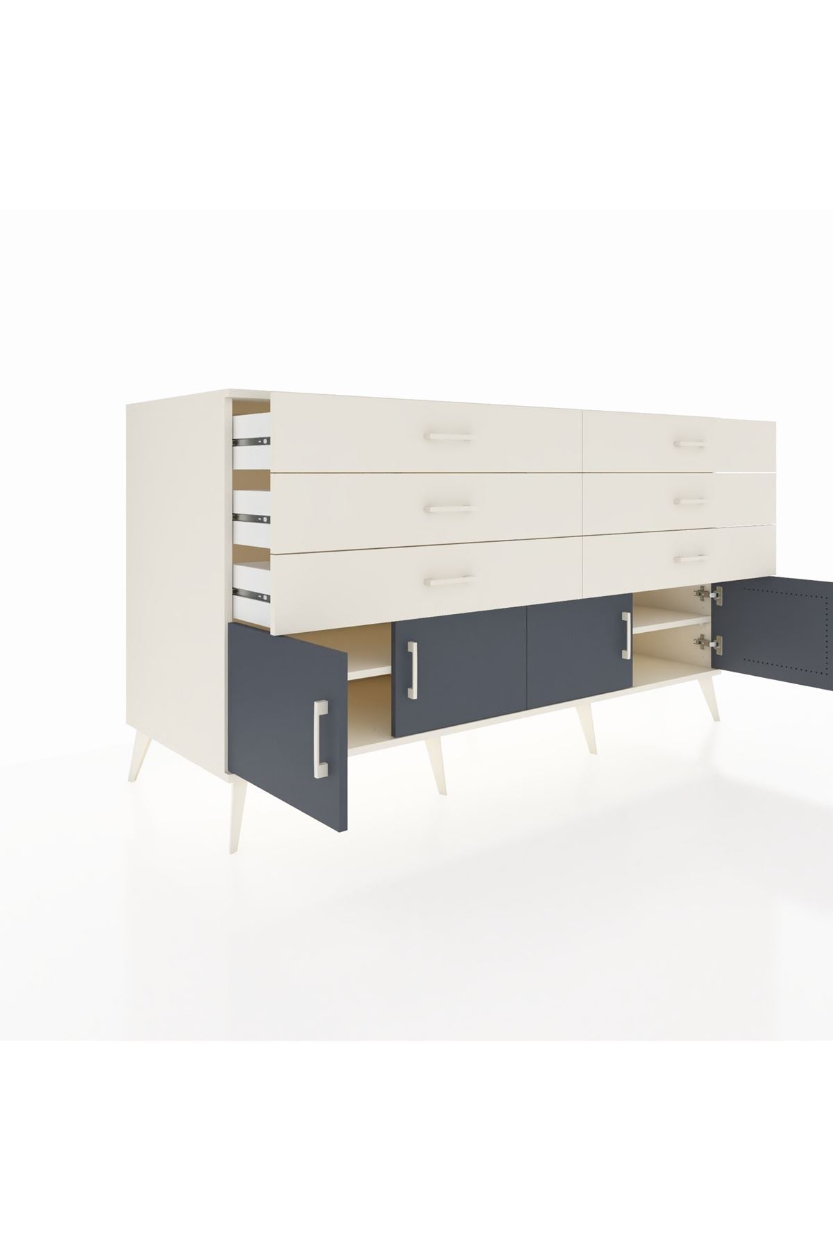 Kronos Konsol 2 Raflı 6 Çekmeceli 4 Kapaklı 176x59x99 Aytaşı-Antrasit/Aytaşı