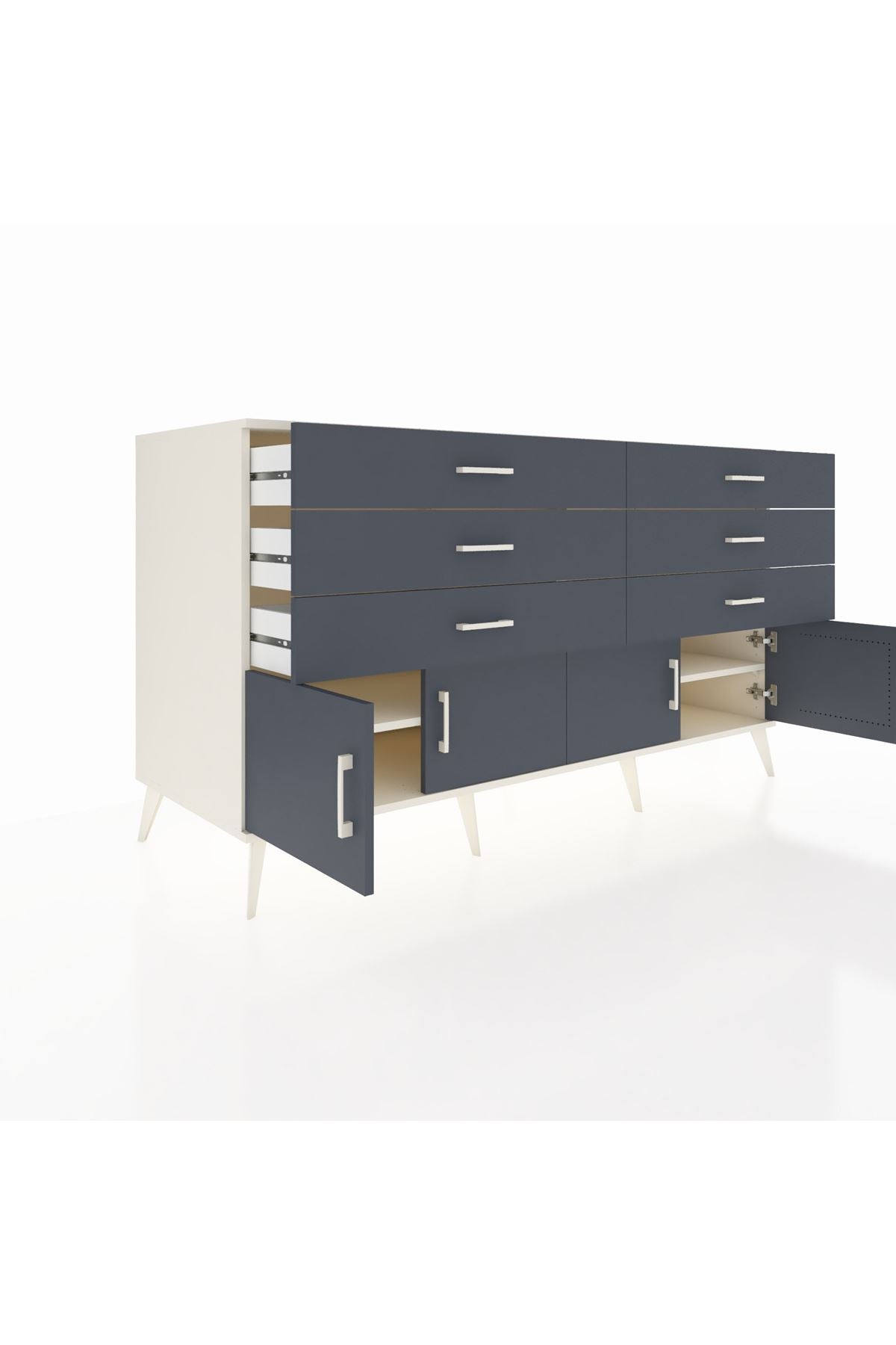 Kronos Konsol 2 Raflı 6 Çekmeceli 4 Kapaklı 176x59x99 Aytaşı-Antrasit