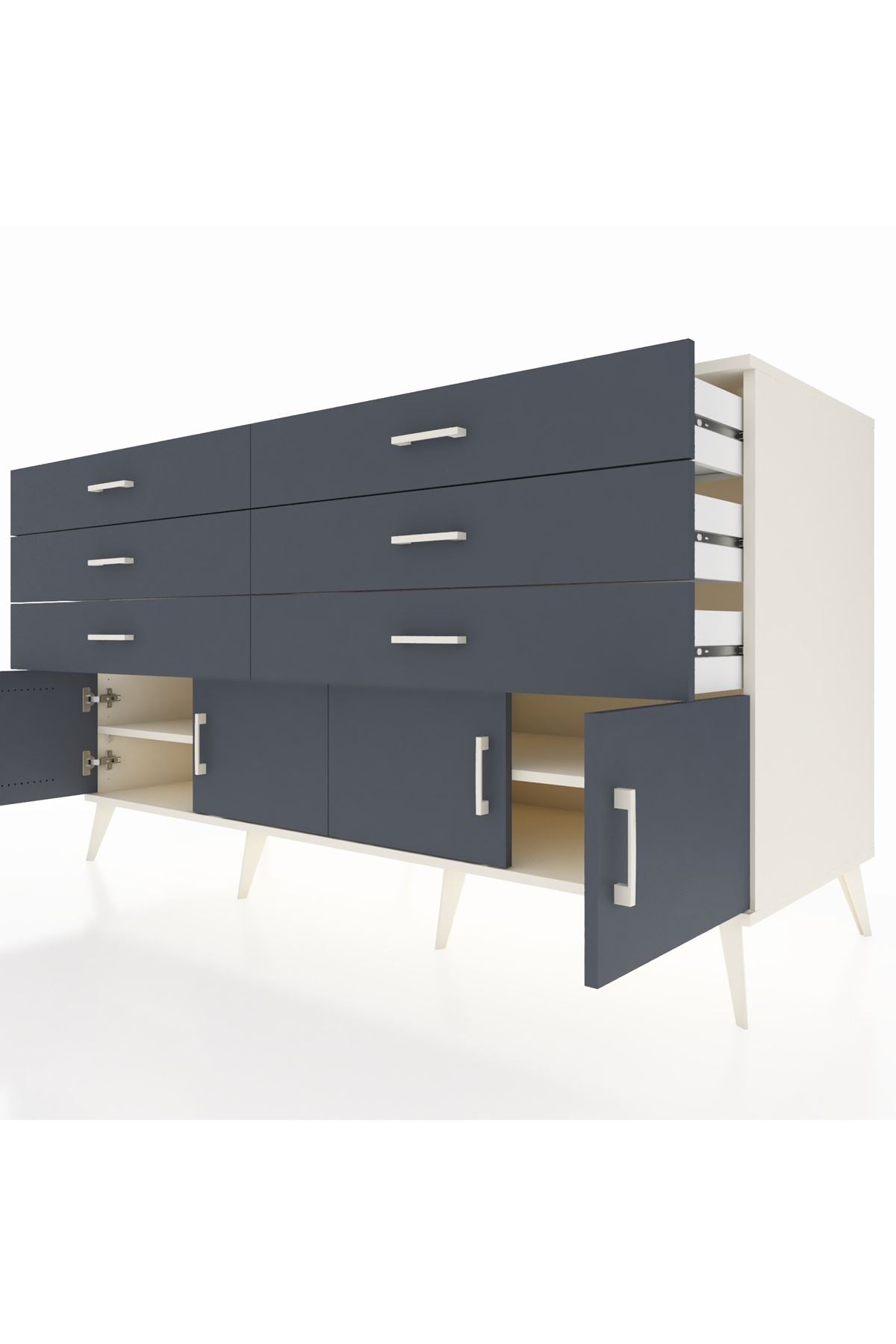 Kronos Konsol 2 Raflı 6 Çekmeceli 4 Kapaklı 176x59x99 Aytaşı-Antrasit