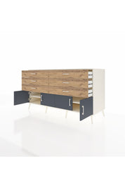 Kronos Konsol 2 Raflı 6 Çekmeceli 4 Kapaklı 176x59x99 Aytaşı-Antrasit/Çam