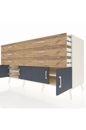 Kronos Konsol 2 Raflı 6 Çekmeceli 4 Kapaklı 176x59x99 Aytaşı-Antrasit/Çam