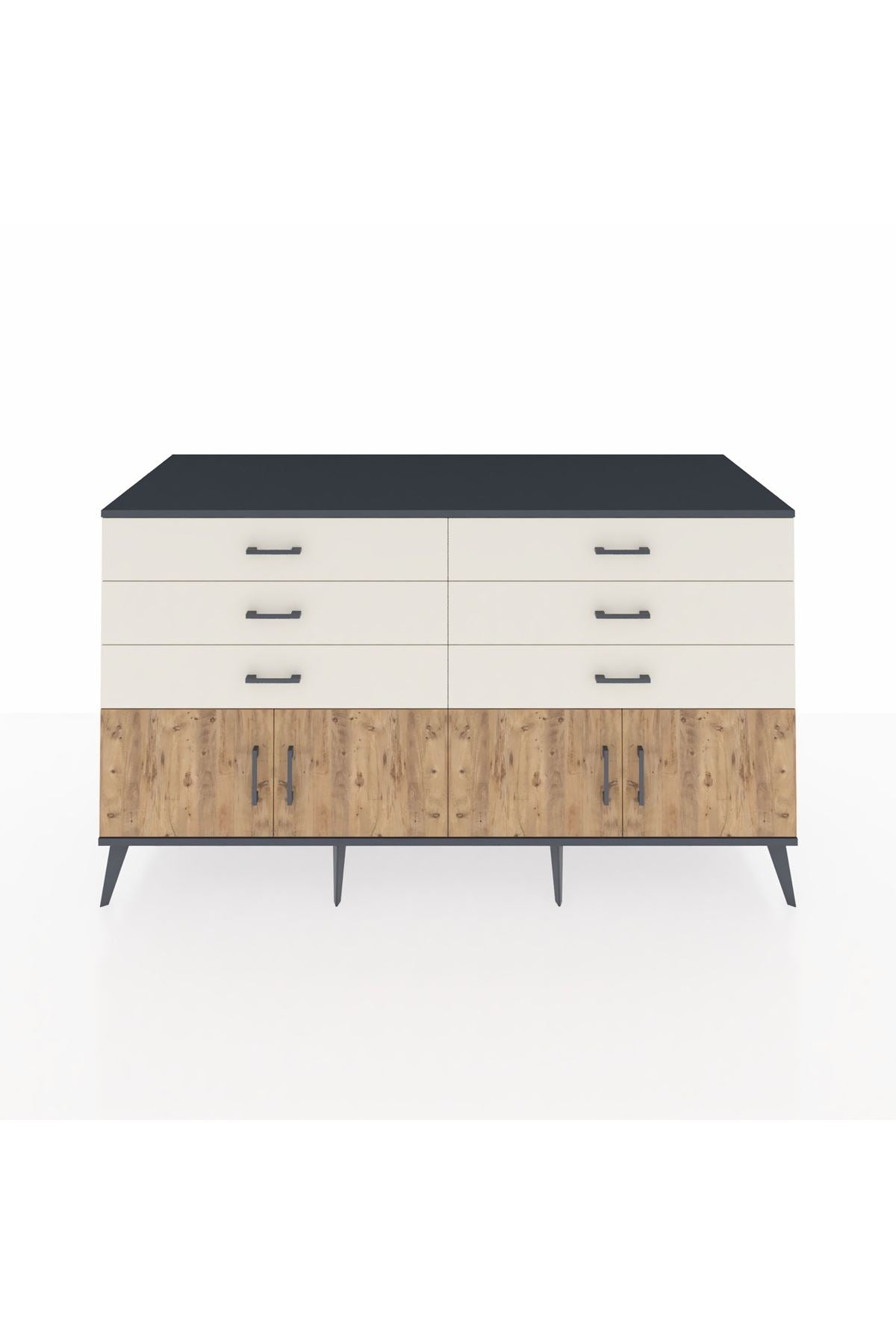 Kronos Konsol 2 Raflı 6 Çekmeceli 4 Kapaklı 176x59x99 Antrasit-Çam/Aytaşı