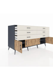 Kronos Konsol 2 Raflı 6 Çekmeceli 4 Kapaklı 176x59x99 Antrasit-Çam/Aytaşı