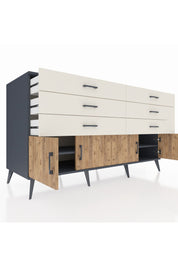 Kronos Konsol 2 Raflı 6 Çekmeceli 4 Kapaklı 176x59x99 Antrasit-Çam/Aytaşı