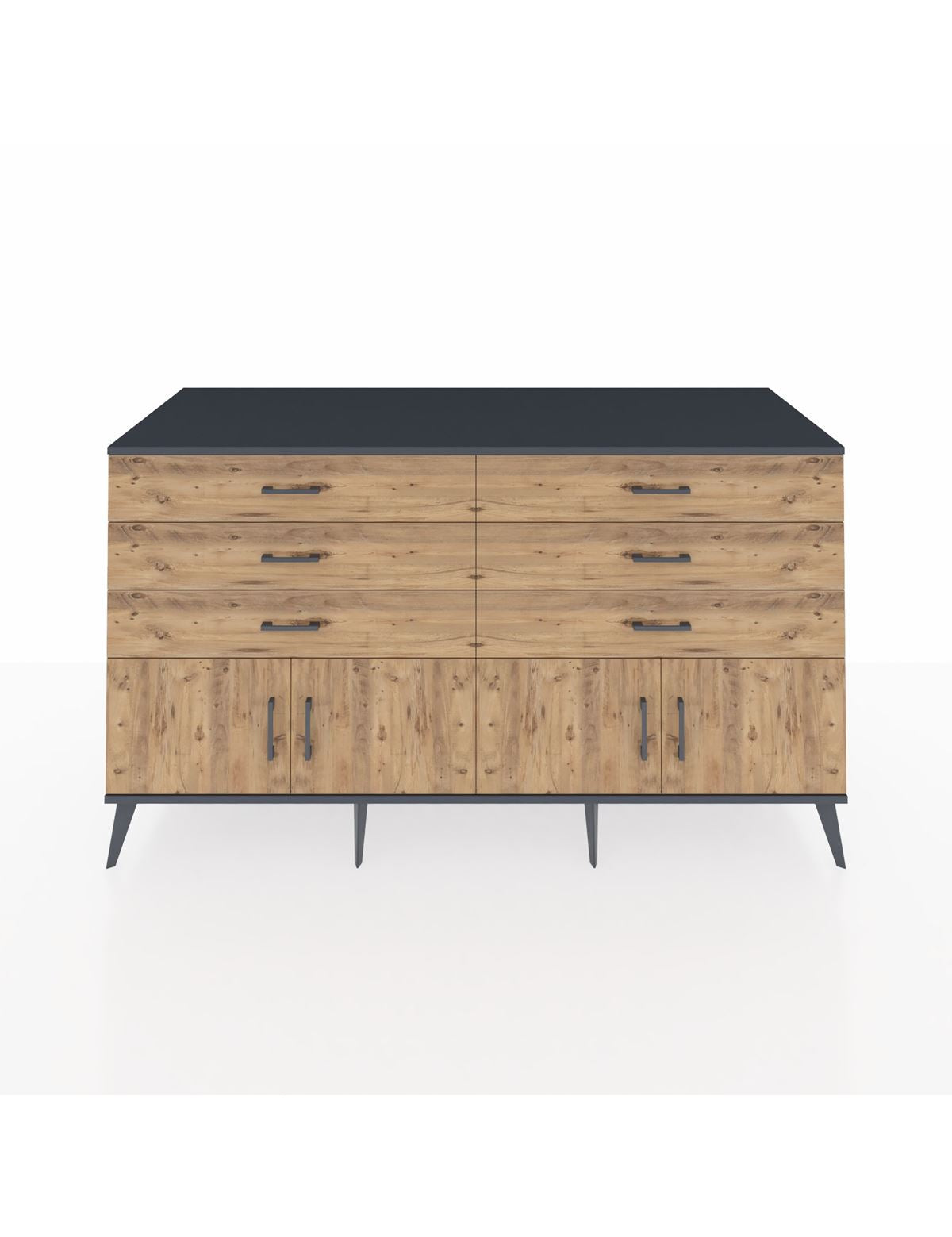 Kronos Konsol 2 Raflı 6 Çekmeceli 4 Kapaklı 176x59x99 Antrasit-Çam