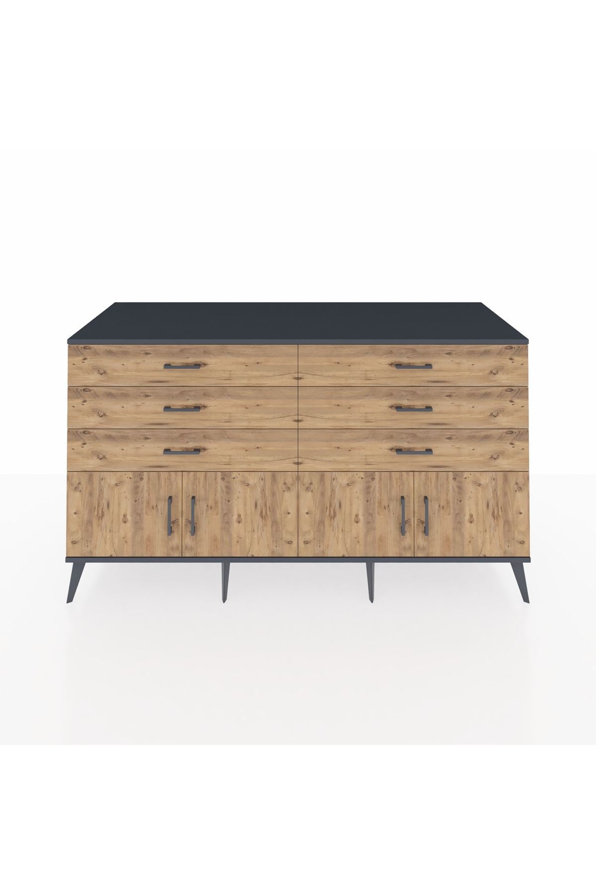 Kronos Konsol 2 Raflı 6 Çekmeceli 4 Kapaklı 176x59x99 Antrasit-Çam