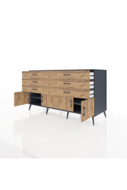 Kronos Konsol 2 Raflı 6 Çekmeceli 4 Kapaklı 176x59x99 Antrasit-Çam