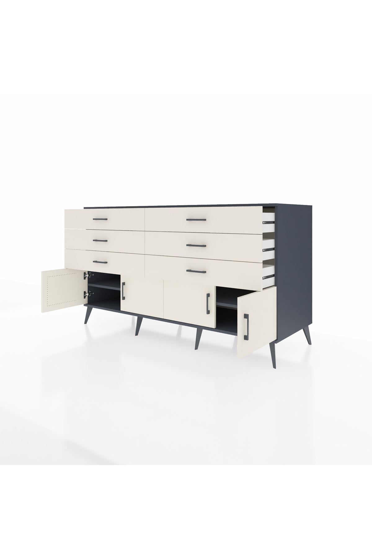 Kronos Konsol 2 Raflı 6 Çekmeceli 4 Kapaklı 176x59x99 Antrasit-Aytaşı