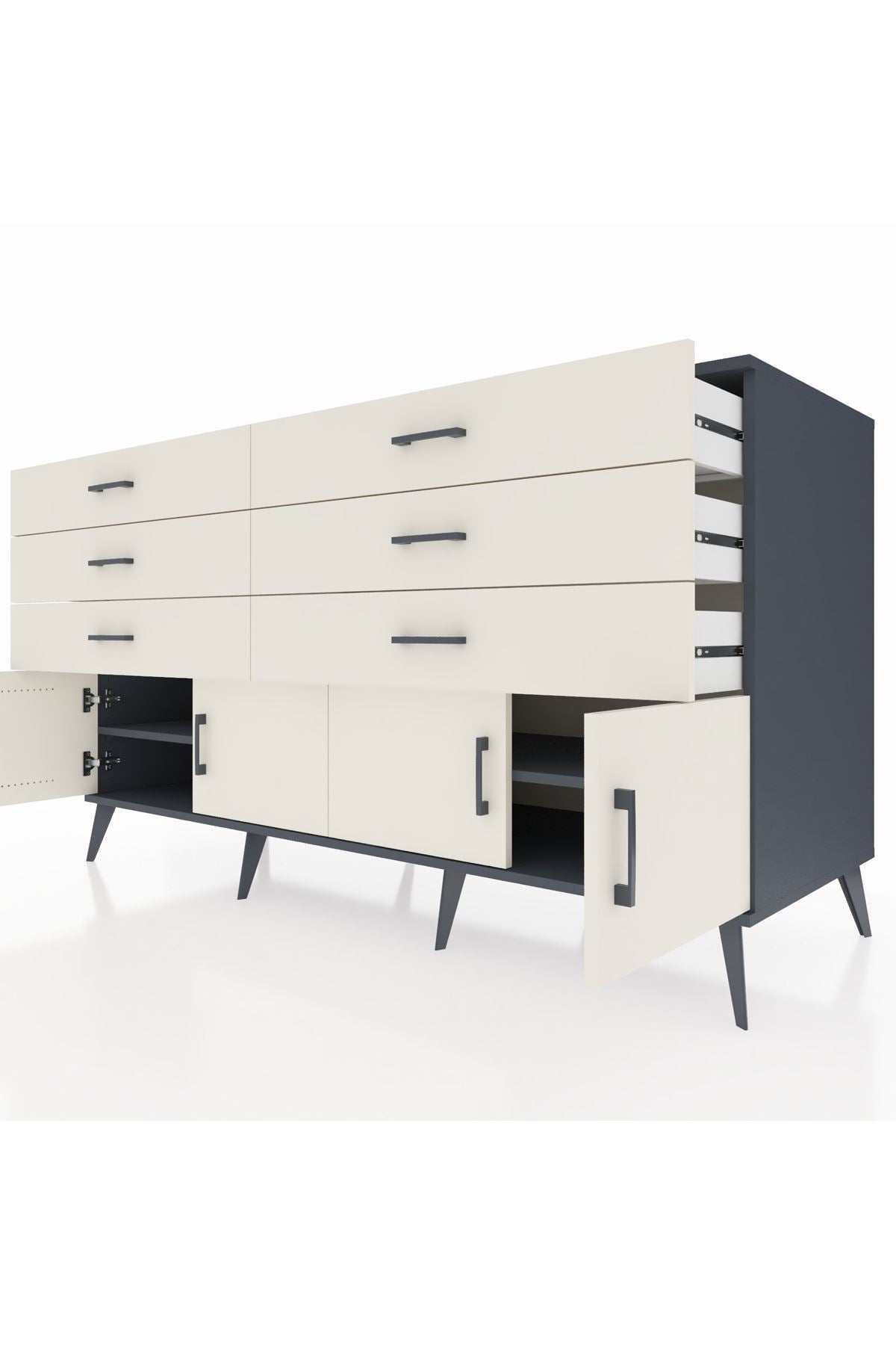 Kronos Konsol 2 Raflı 6 Çekmeceli 4 Kapaklı 176x59x99 Antrasit-Aytaşı