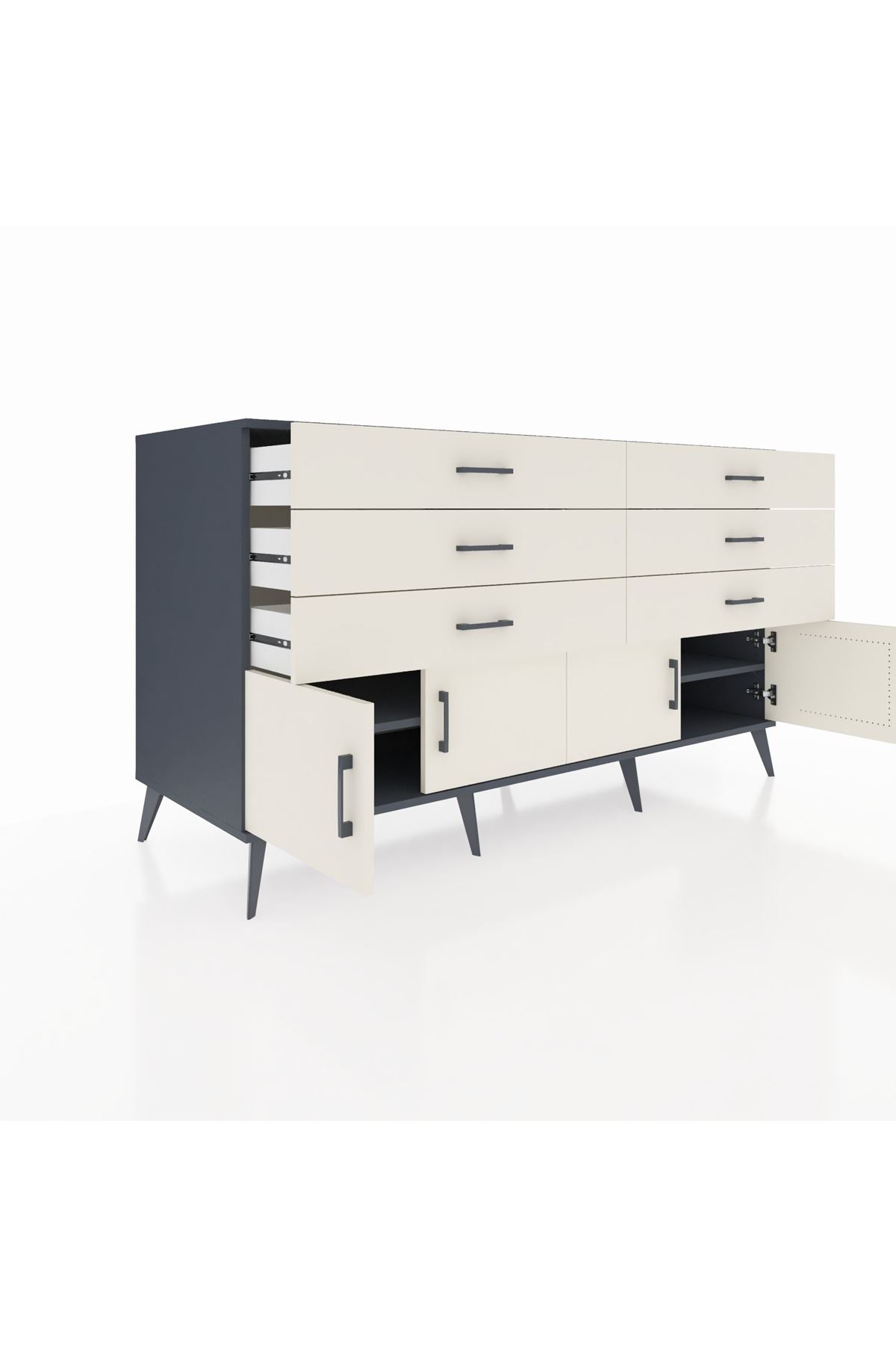 Kronos Konsol 2 Raflı 6 Çekmeceli 4 Kapaklı 176x59x99 Antrasit-Aytaşı