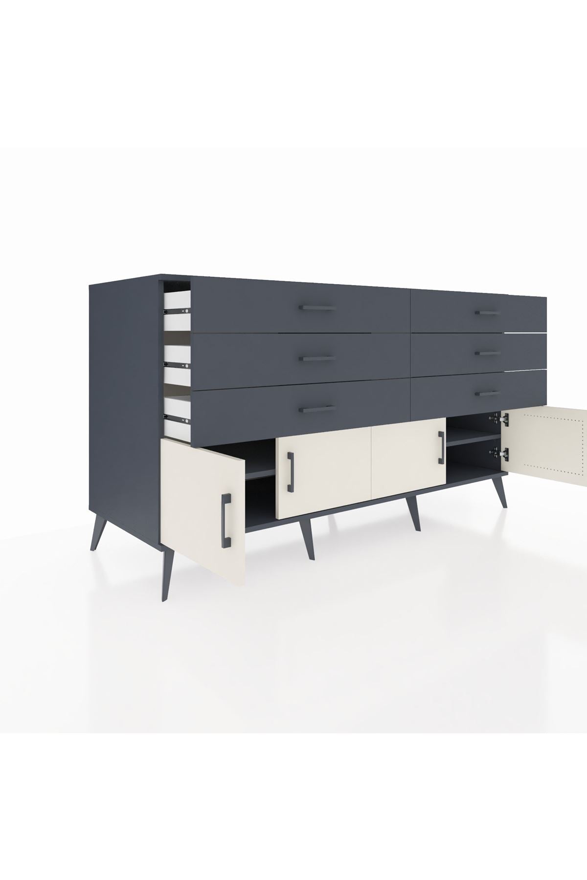 Kronos Konsol 2 Raflı 6 Çekmeceli 4 Kapaklı 176x59x99 Antrasit-Aytaşı/Antrasit