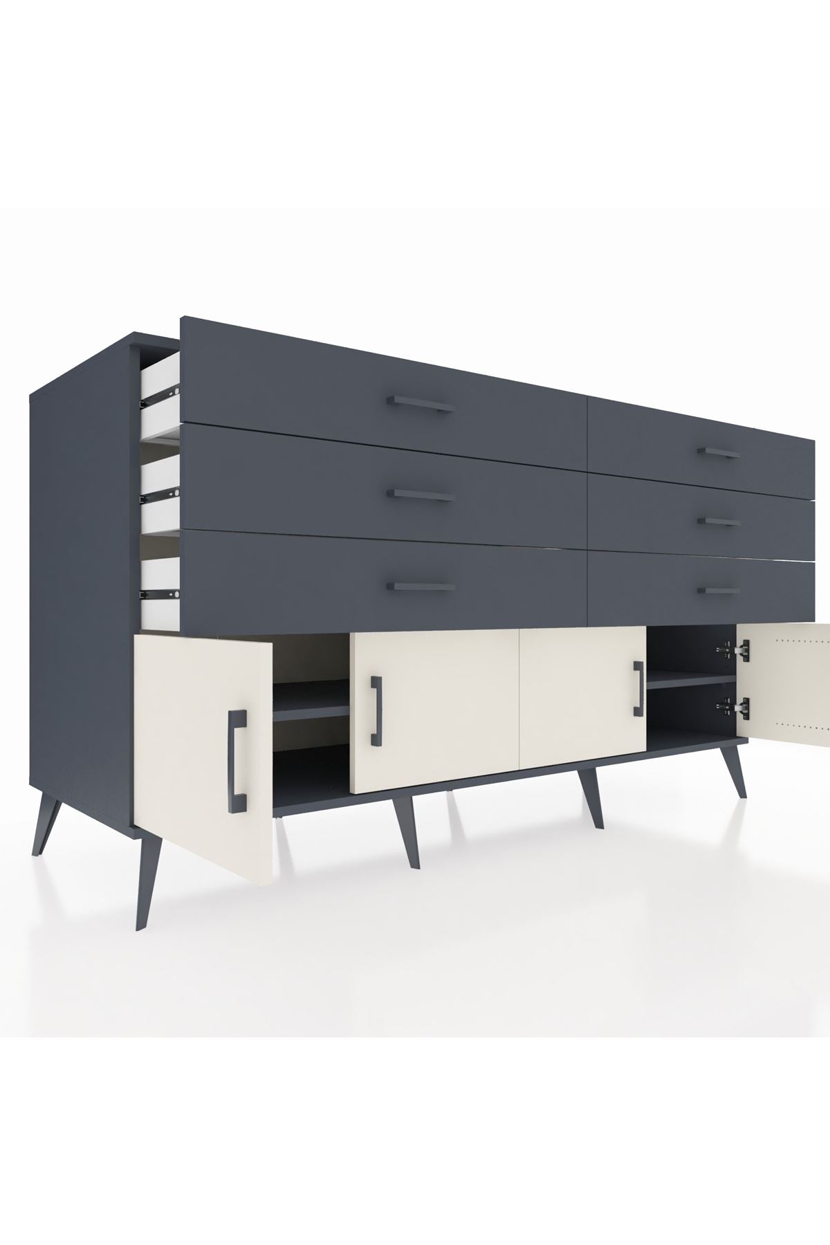 Kronos Konsol 2 Raflı 6 Çekmeceli 4 Kapaklı 176x59x99 Antrasit-Aytaşı/Antrasit