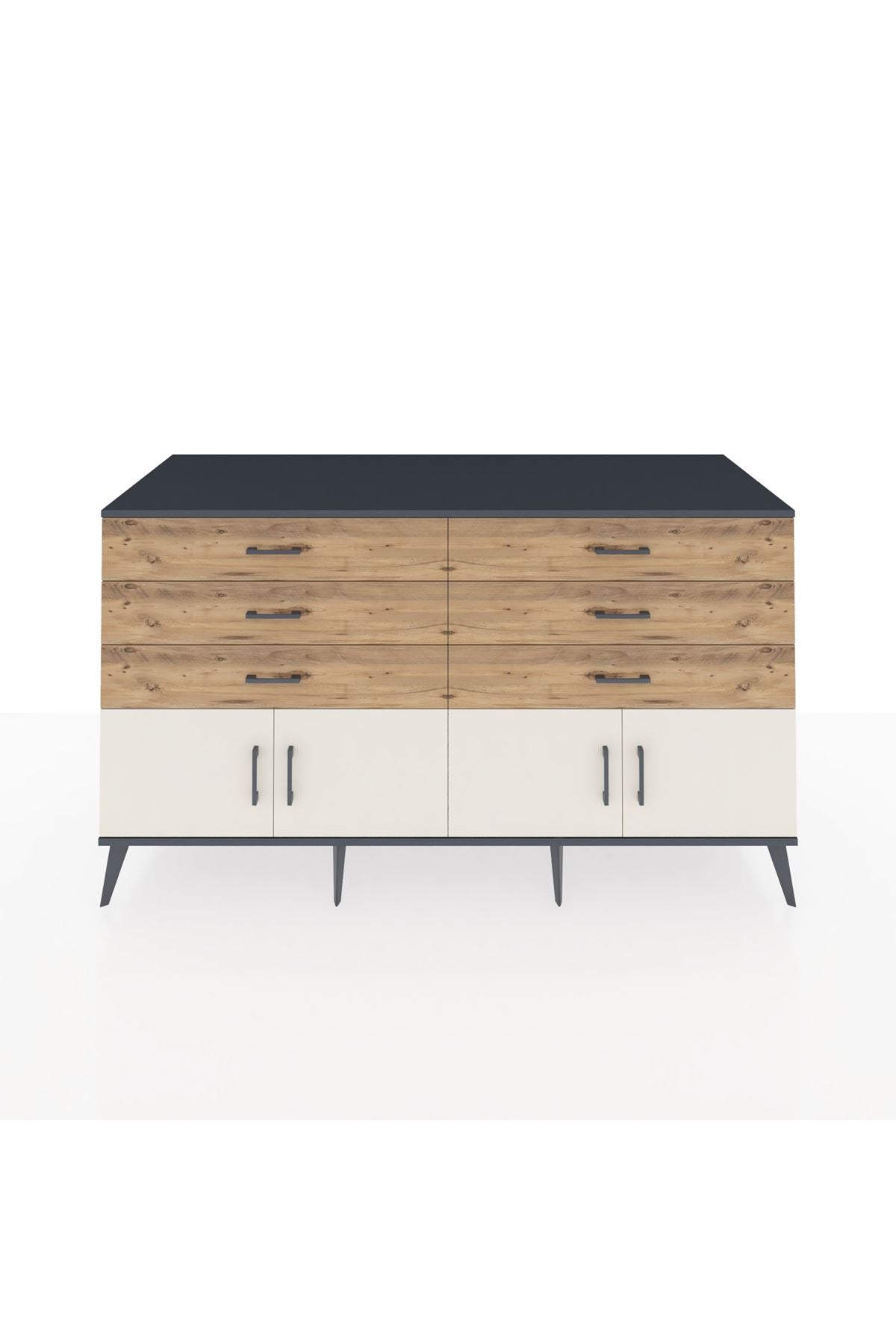 Kronos Konsol 2 Raflı 6 Çekmeceli 4 Kapaklı 176x59x99 Antrasit-Aytaşı/Çam