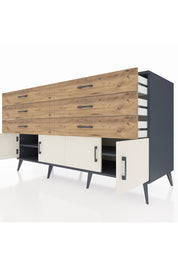 Kronos Konsol 2 Raflı 6 Çekmeceli 4 Kapaklı 176x59x99 Antrasit-Aytaşı/Çam