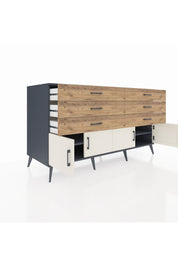 Kronos Konsol 2 Raflı 6 Çekmeceli 4 Kapaklı 176x59x99 Antrasit-Aytaşı/Çam