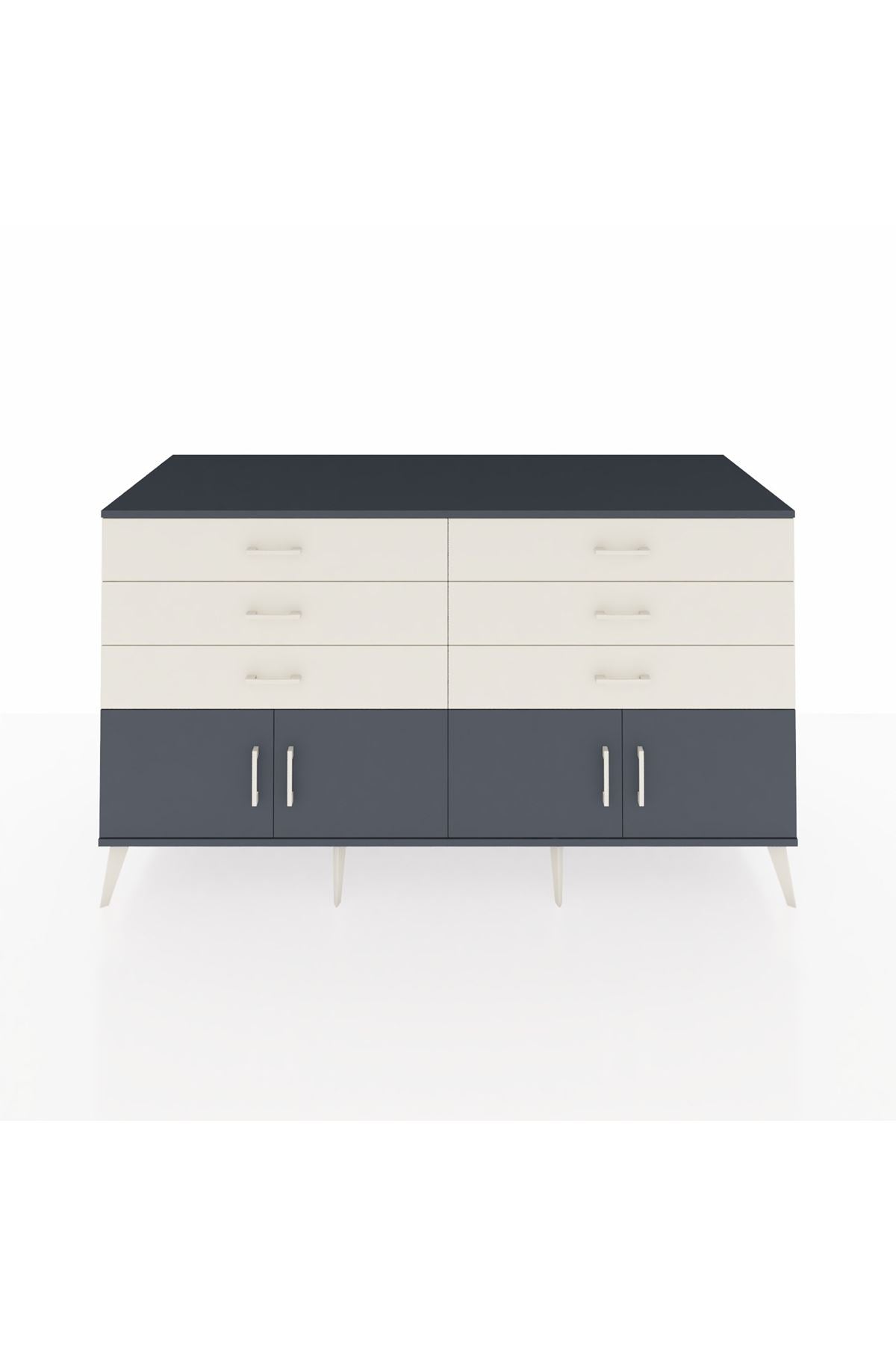 Kronos Konsol 2 Raflı 6 Çekmeceli 4 Kapaklı 176x59x99 Antrasit-Antrasit/Aytaşı