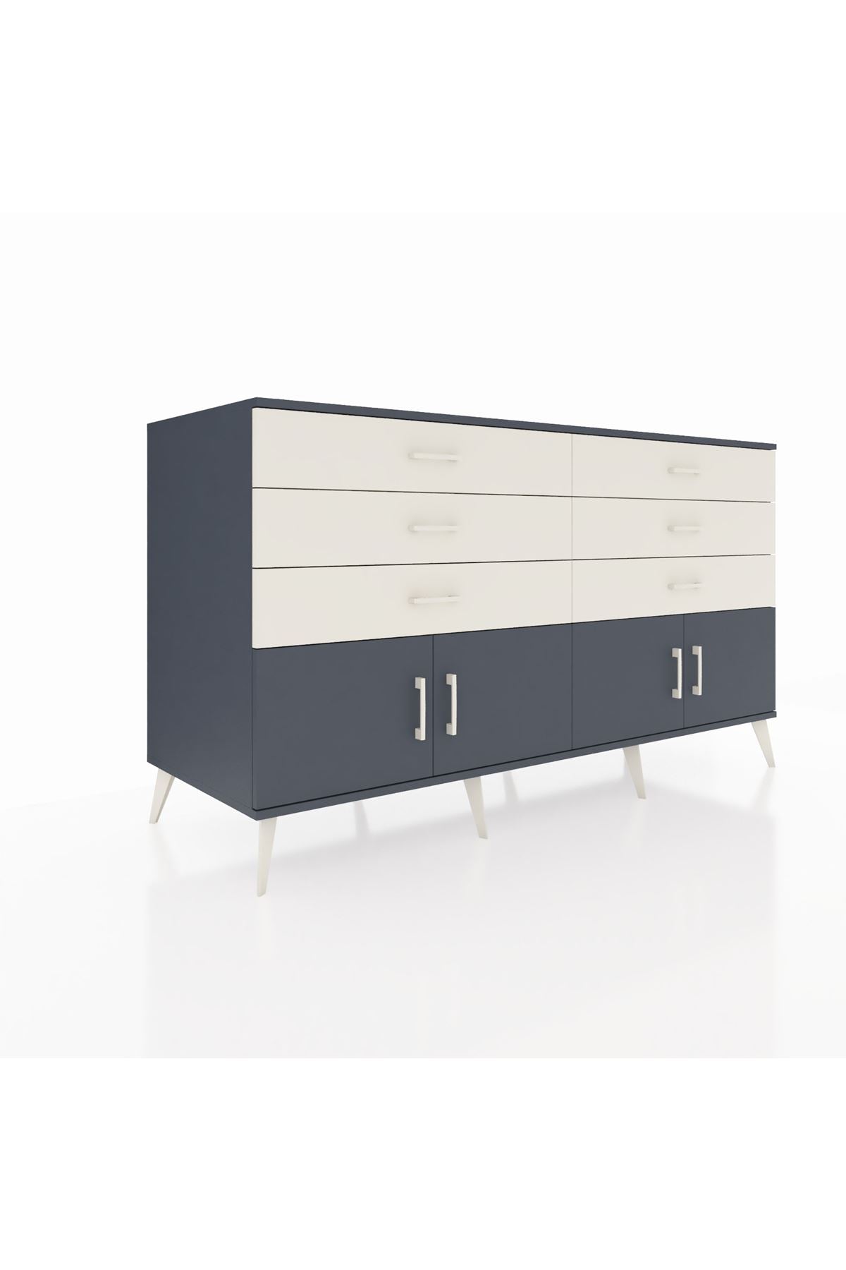 Kronos Konsol 2 Raflı 6 Çekmeceli 4 Kapaklı 176x59x99 Antrasit-Antrasit/Aytaşı