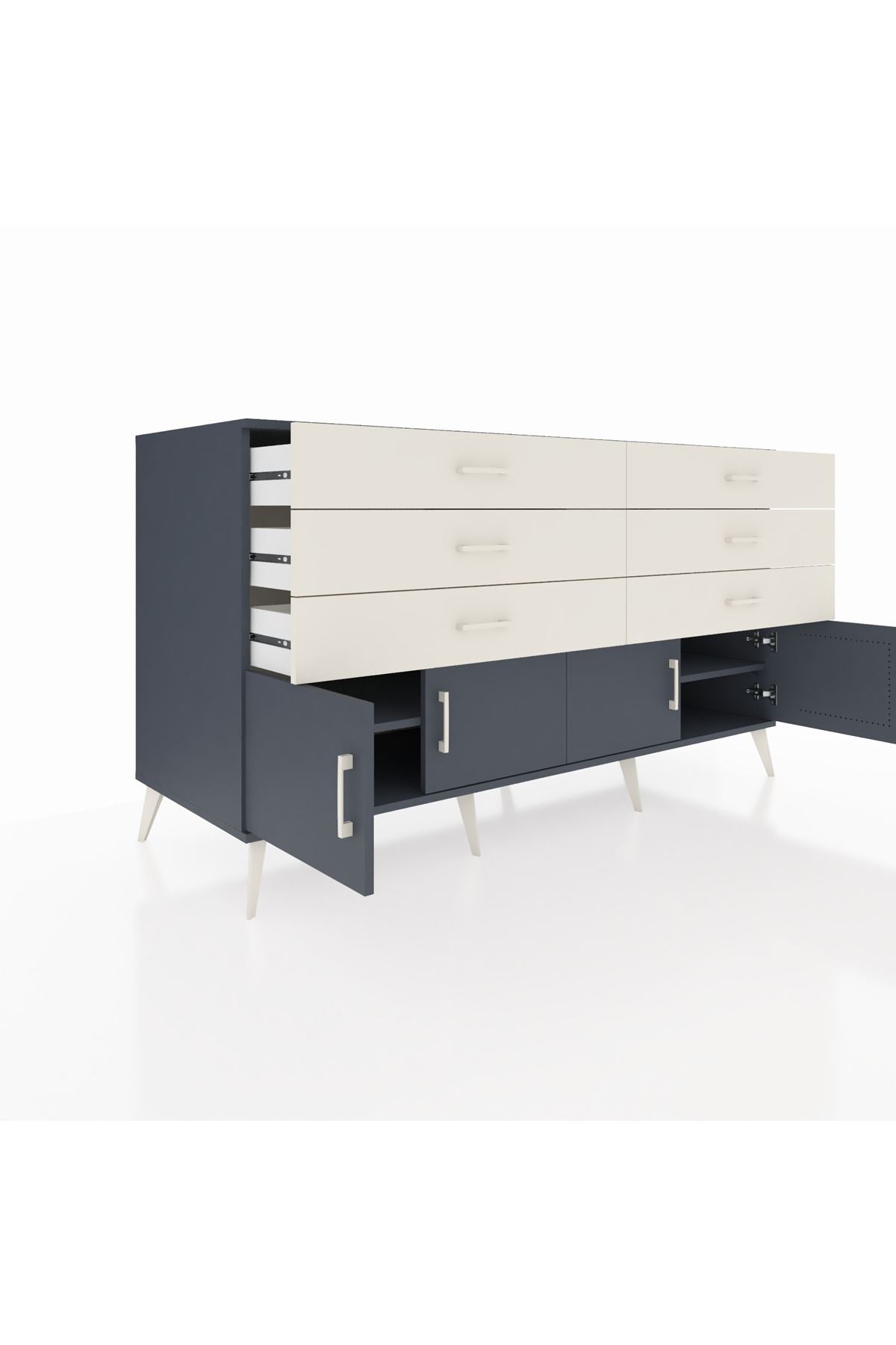 Kronos Konsol 2 Raflı 6 Çekmeceli 4 Kapaklı 176x59x99 Antrasit-Antrasit/Aytaşı