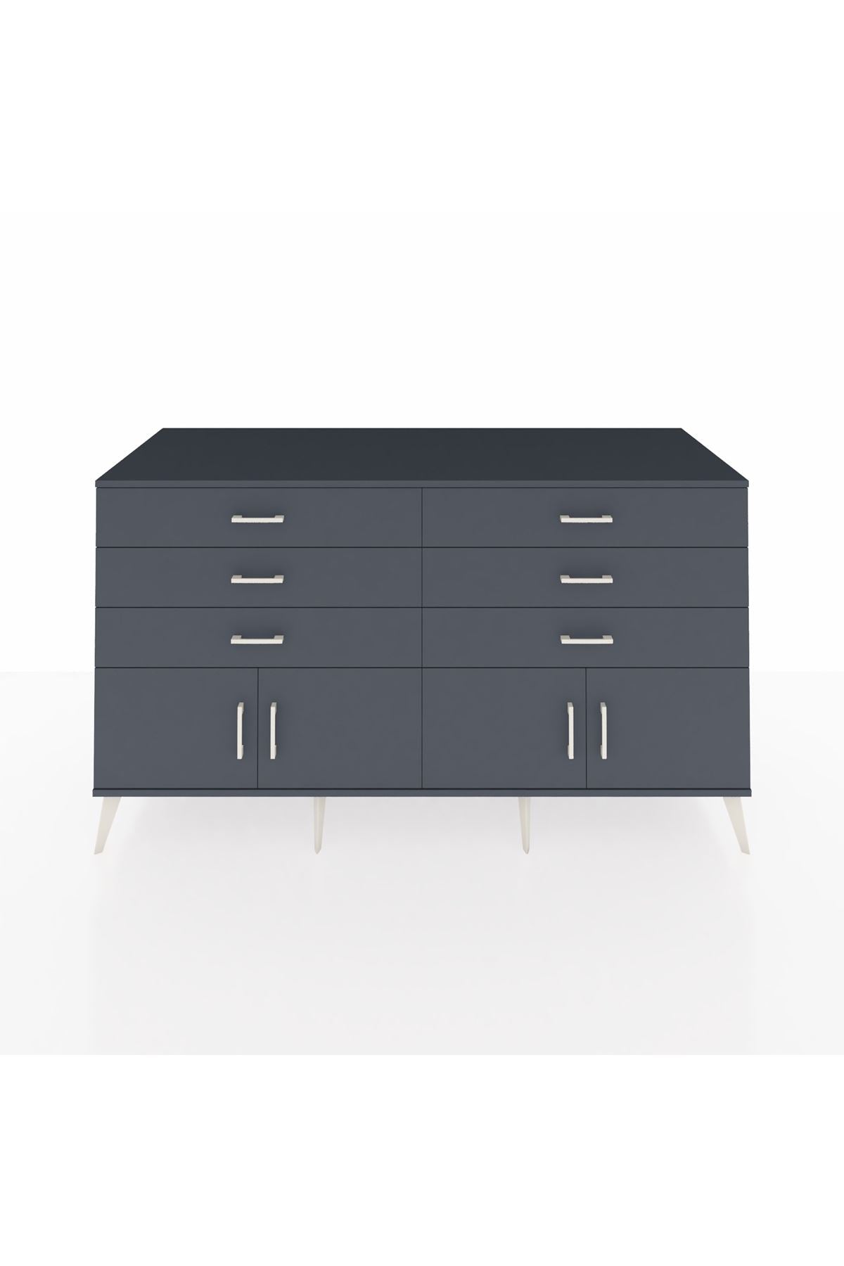 Kronos Konsol 2 Raflı 6 Çekmeceli 4 Kapaklı 176x59x99 Antrasit-Antrasit