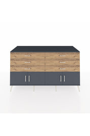 Kronos Konsol 2 Raflı 6 Çekmeceli 4 Kapaklı 176x59x99 Antrasit-Antrasit/Çam