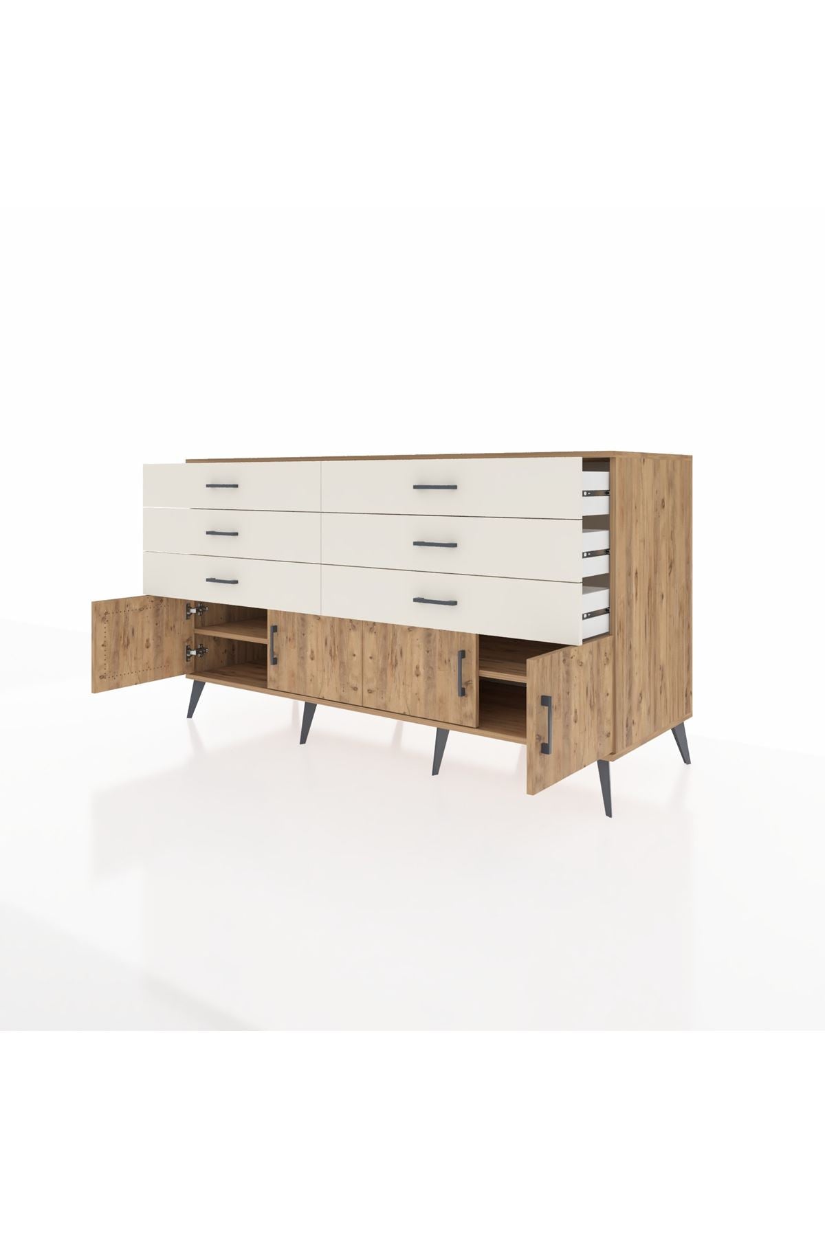 Kronos Konsol 2 Raflı 6 Çekmeceli 4 Kapaklı 176x59x99 Çam-Çam/Aytaşı