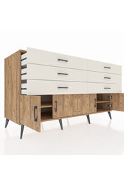 Kronos Konsol 2 Raflı 6 Çekmeceli 4 Kapaklı 176x59x99 Çam-Çam/Aytaşı