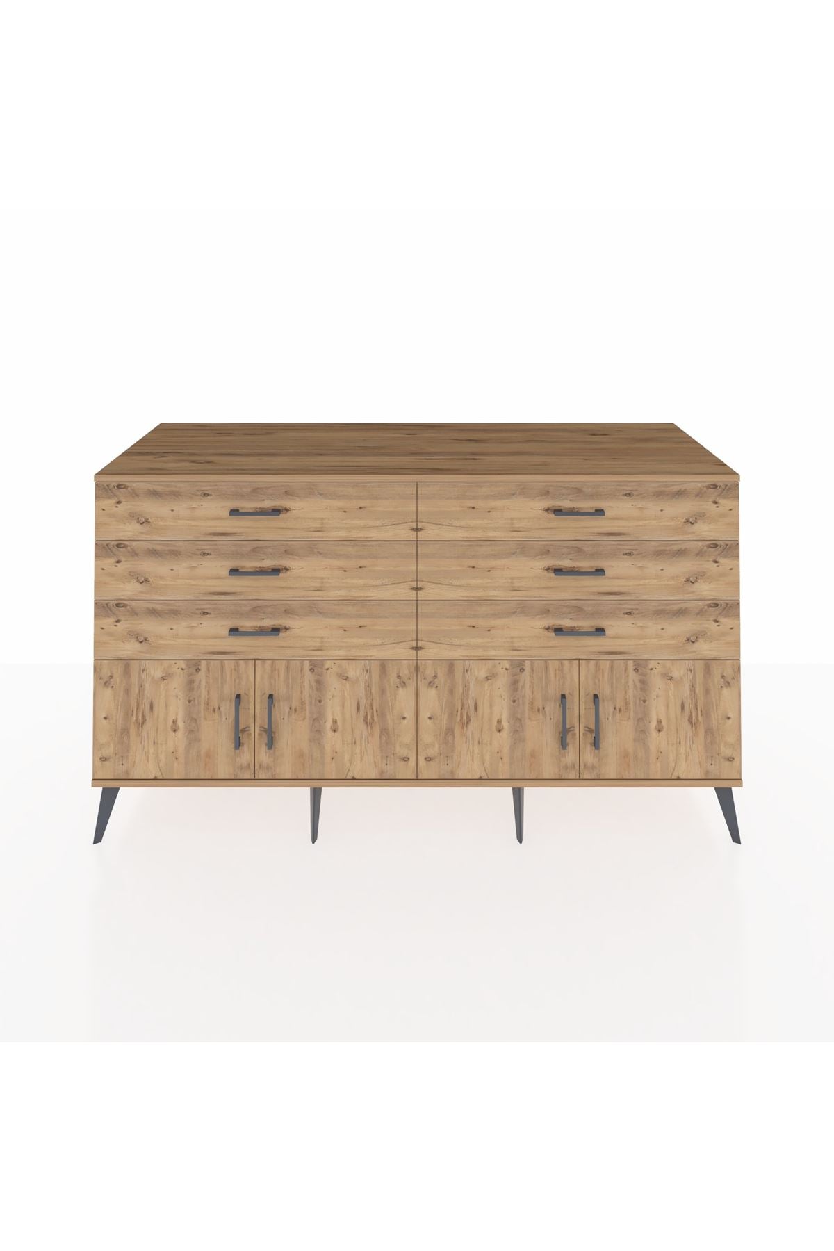 Kronos Konsol 2 Raflı 6 Çekmeceli 4 Kapaklı 176x59x99 Çam-Çam