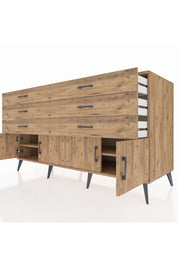 Kronos Konsol 2 Raflı 6 Çekmeceli 4 Kapaklı 176x59x99 Çam-Çam