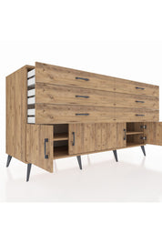 Kronos Konsol 2 Raflı 6 Çekmeceli 4 Kapaklı 176x59x99 Çam-Çam