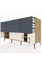 Kronos Konsol 2 Raflı 6 Çekmeceli 4 Kapaklı 176x59x99 Çam-Aytaşı/Antrasit