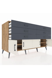 Kronos Konsol 2 Raflı 6 Çekmeceli 4 Kapaklı 176x59x99 Çam-Aytaşı/Antrasit