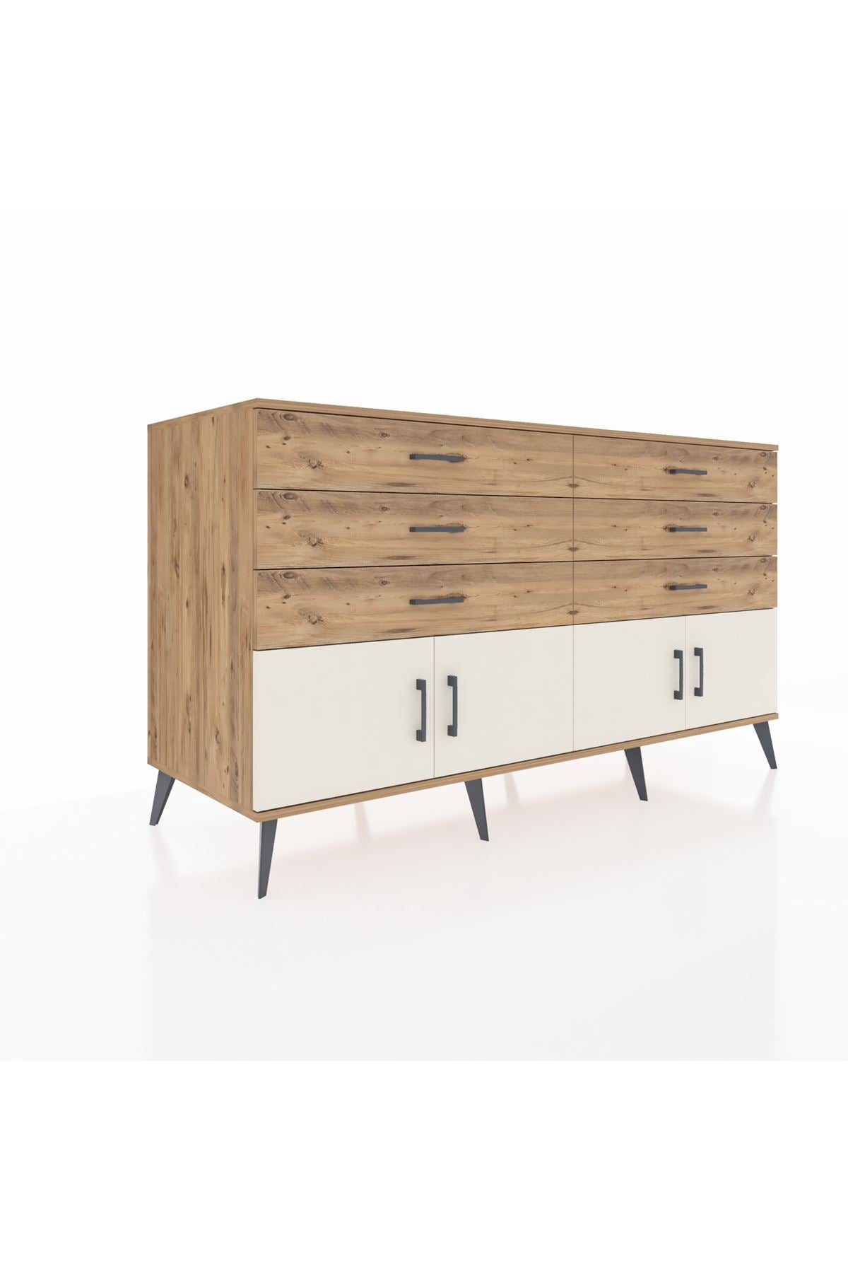 Kronos Konsol 2 Raflı 6 Çekmeceli 4 Kapaklı 176x59x99 Çam-Aytaşı/Çam