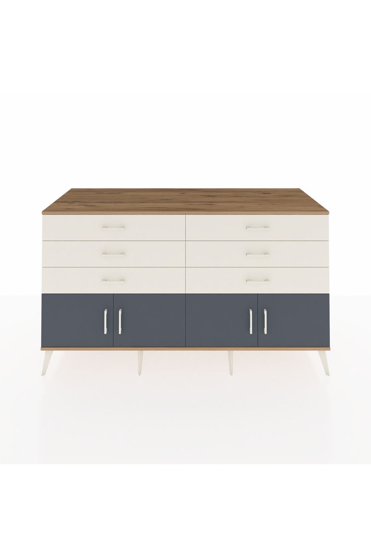 Kronos Konsol 2 Raflı 6 Çekmeceli 4 Kapaklı 176x59x99 Çam-Antrasit/Aytaşı