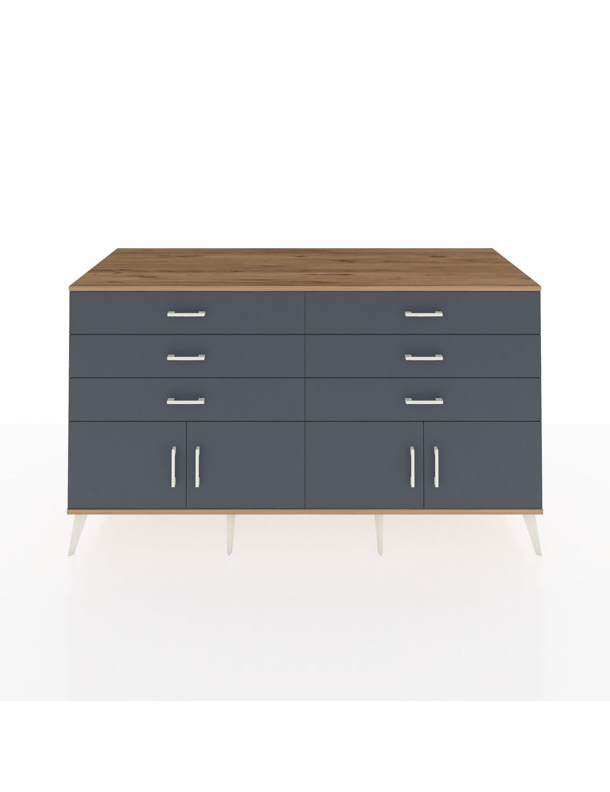 Kronos Konsol 2 Raflı 6 Çekmeceli 4 Kapaklı 176x59x99 Çam-Antrasit