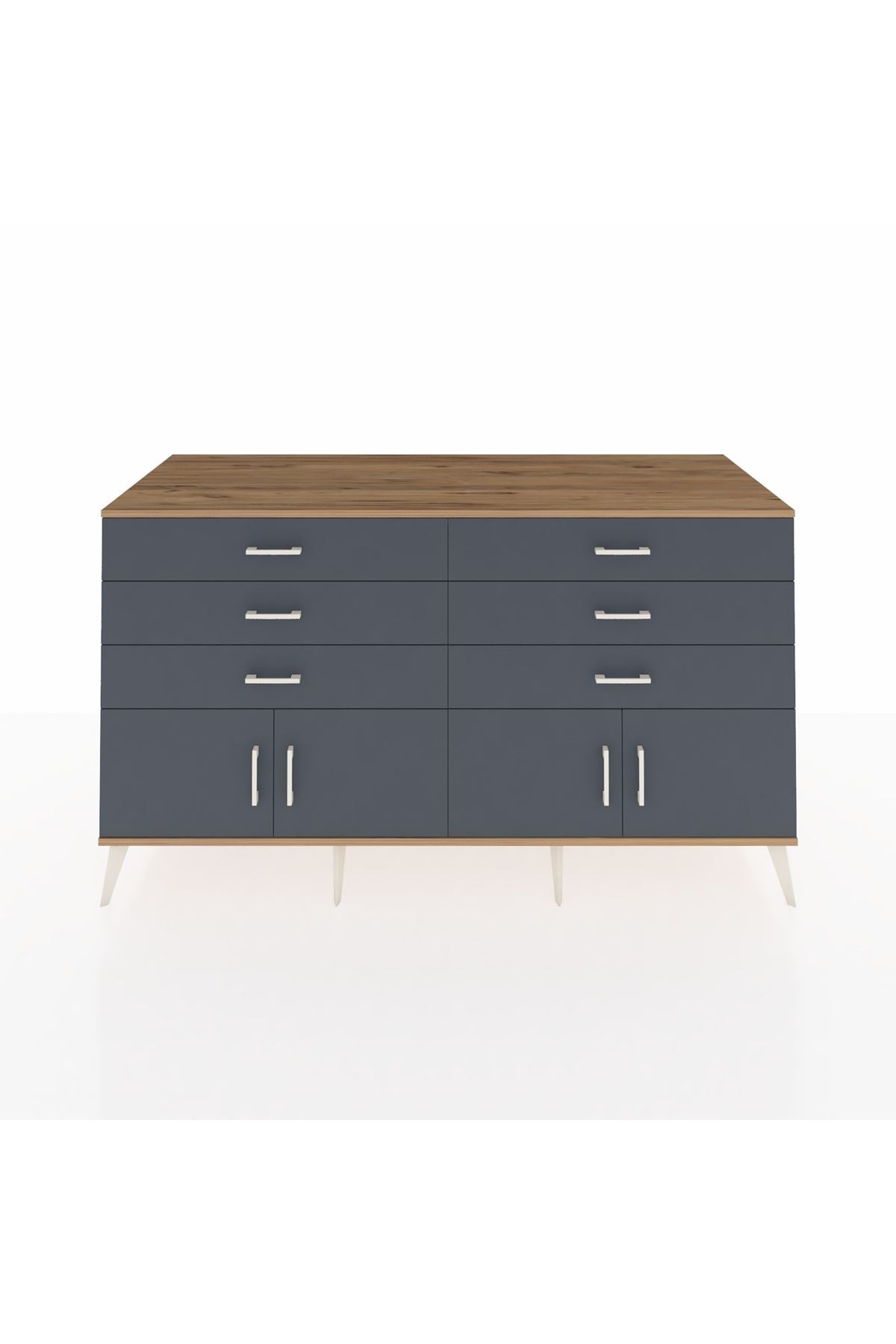 Kronos Konsol 2 Raflı 6 Çekmeceli 4 Kapaklı 176x59x99 Çam-Antrasit