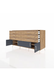 Kronos Konsol 2 Raflı 6 Çekmeceli 4 Kapaklı 176x59x99 Çam-Antrasit/Çam