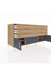 Kronos Konsol 2 Raflı 6 Çekmeceli 4 Kapaklı 176x59x99 Çam-Antrasit/Çam