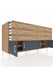 Kronos Konsol 2 Raflı 6 Çekmeceli 4 Kapaklı 176x59x99 Çam-Antrasit/Çam