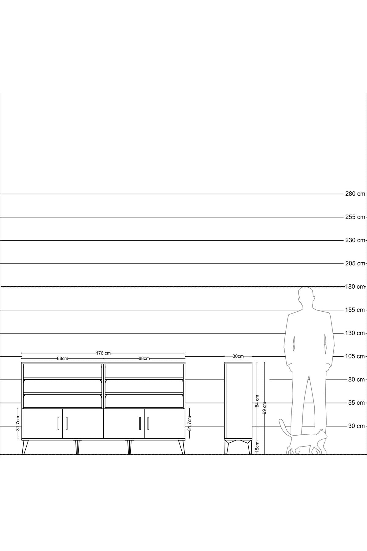 Arges Konsol 6 Raflı 4 Kapaklı 176x30x99 Aytaşı-Çam/Antrasit