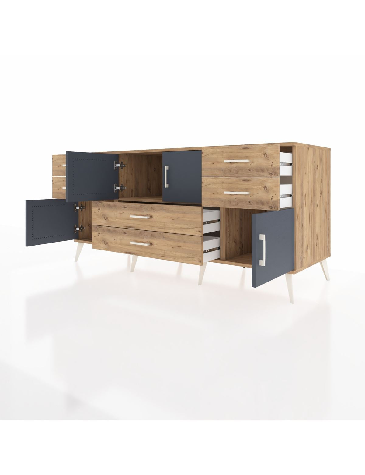 Kronos Konsol Tek Raflı 6 Çekmeceli 4 Kapaklı 176x59x83 - S610M005V27C