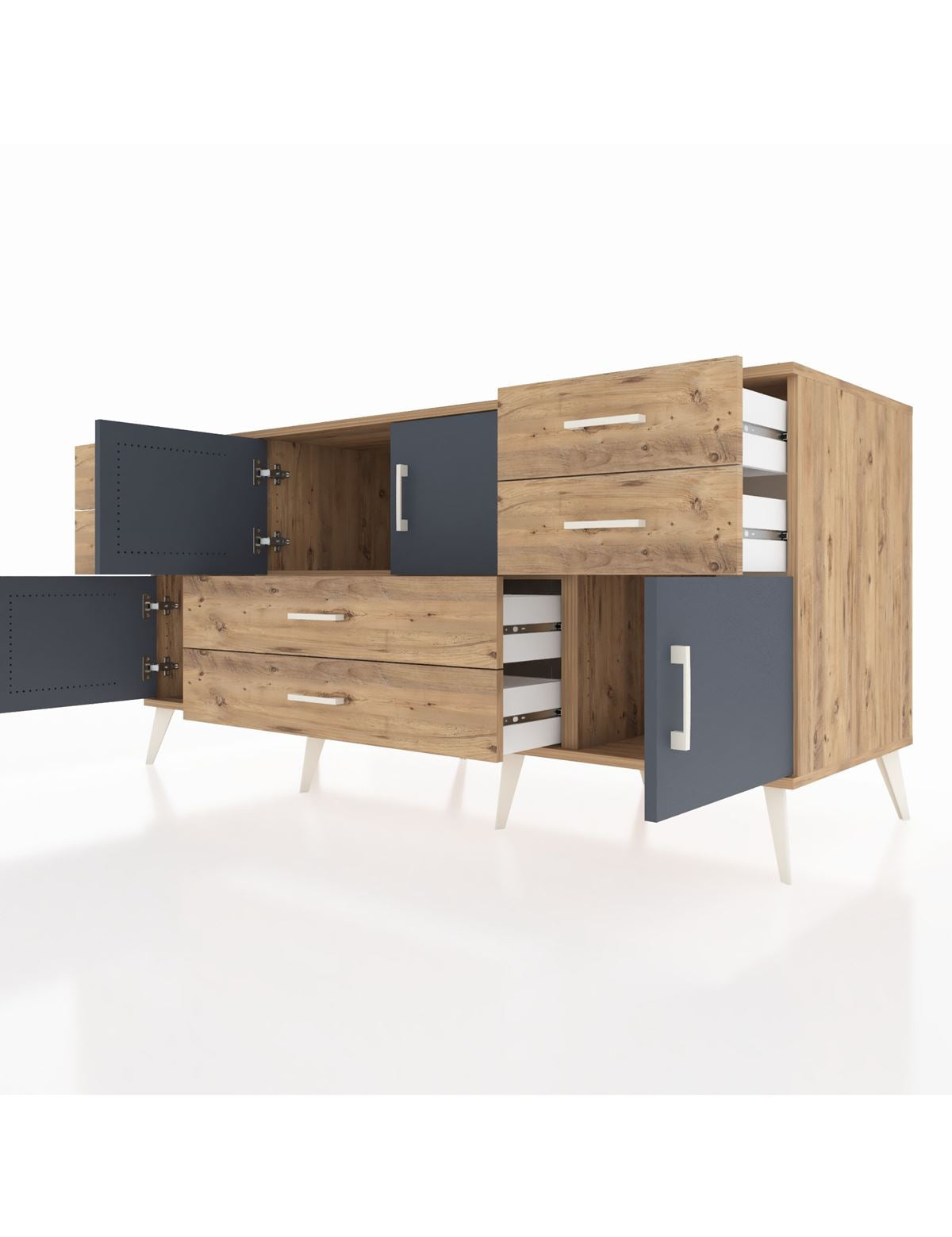 Kronos Konsol Tek Raflı 6 Çekmeceli 4 Kapaklı 176x59x83 - S610M005V27C