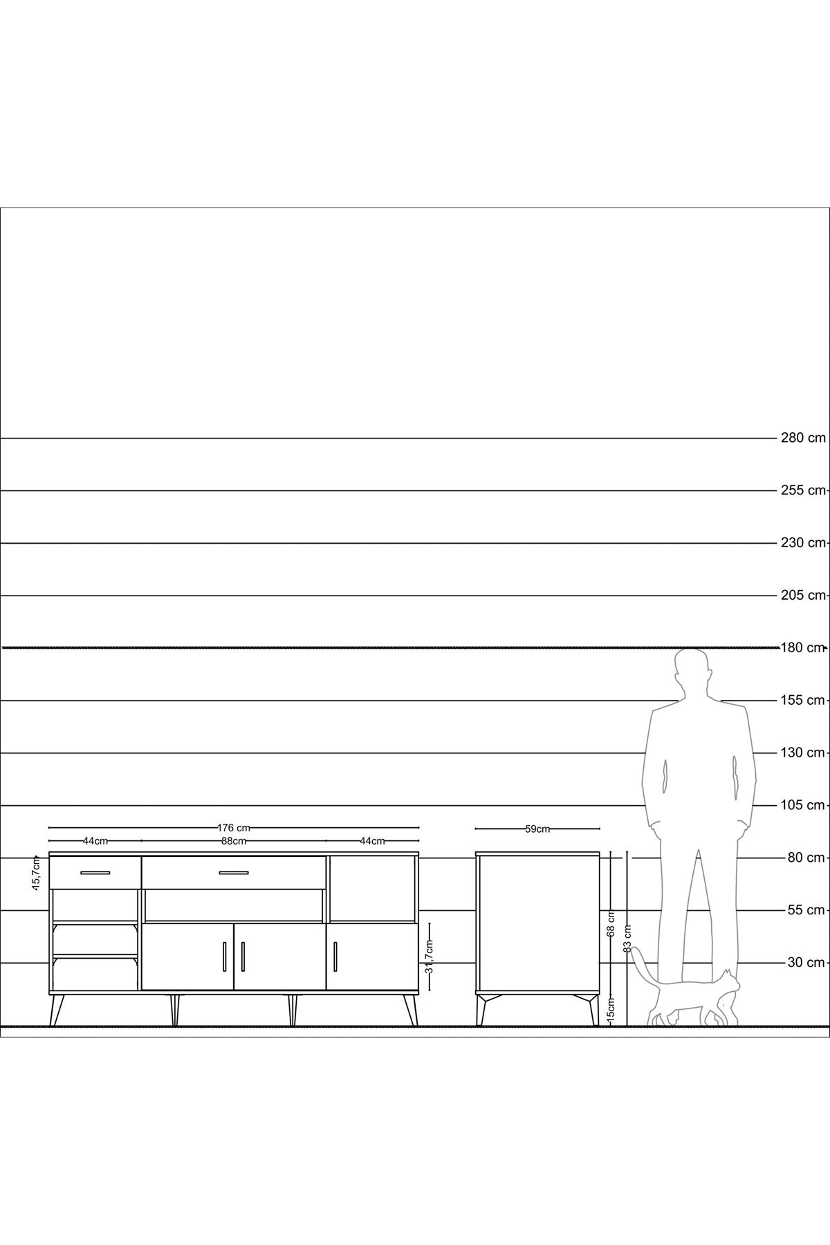 Kronos Konsol 5 Raflı 2 Çekmeceli 3 Kapaklı 176x59x83 - S610M013V10C