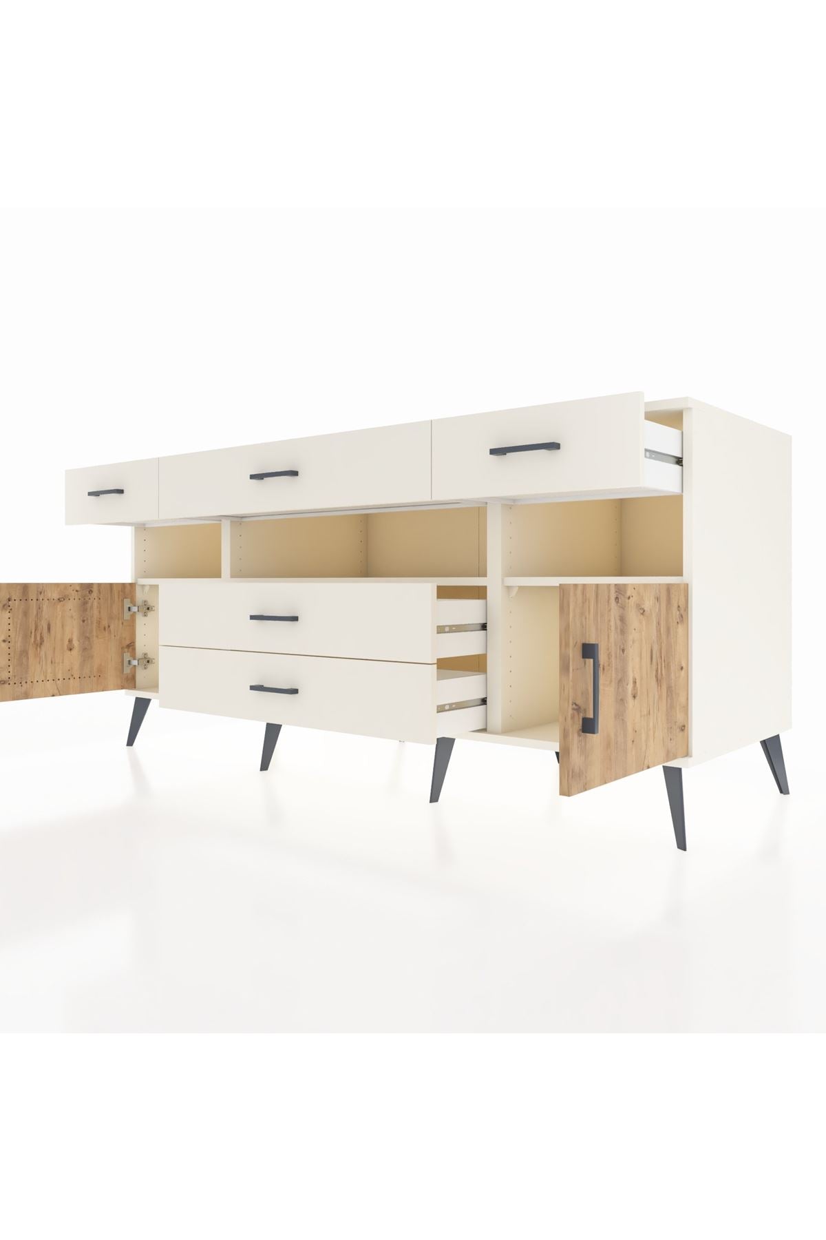 Kronos Konsol 3 Raflı 5 Çekmeceli 2 Kapaklı 176x59x83 - S610M016V01C