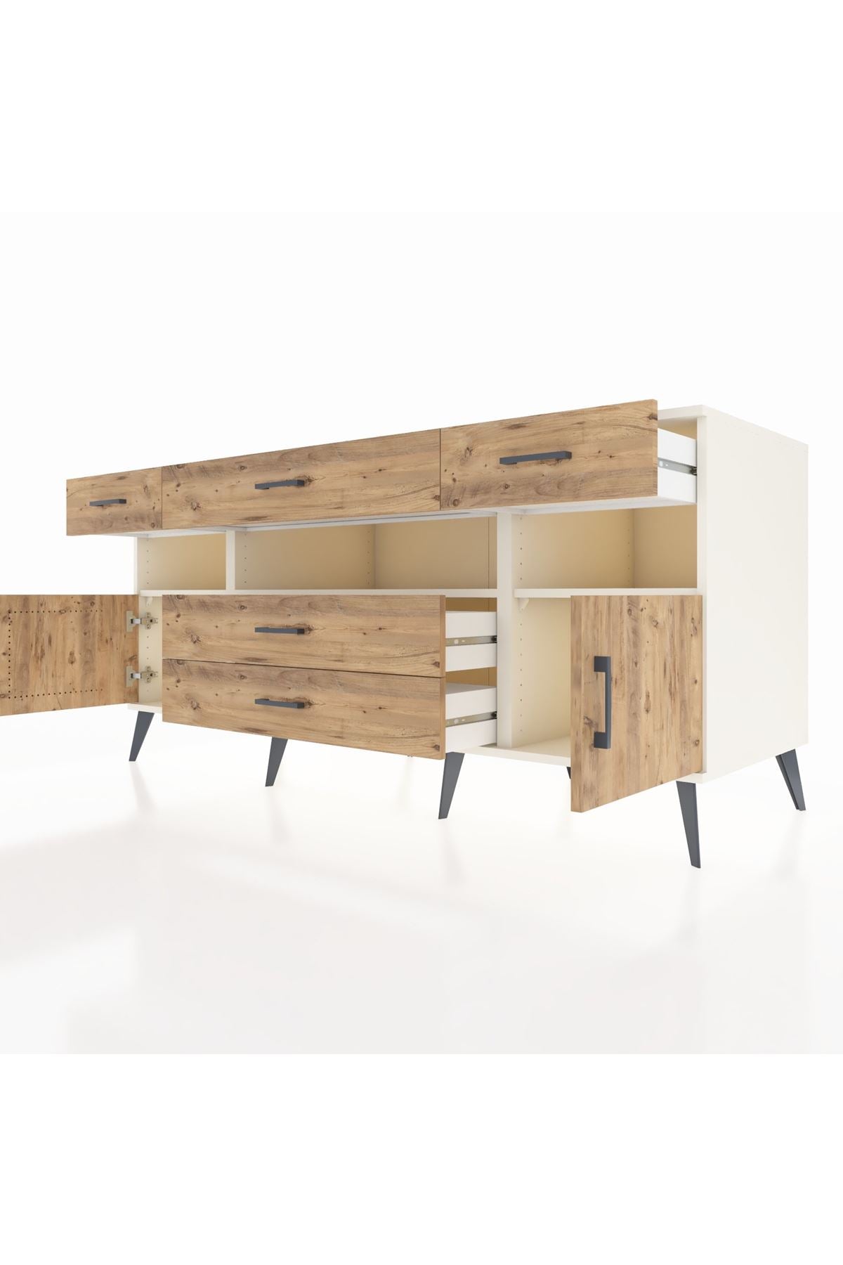 Kronos Konsol 3 Raflı 5 Çekmeceli 2 Kapaklı 176x59x83 - S610M016V03C