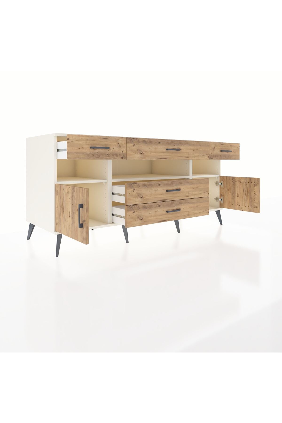 Kronos Konsol 3 Raflı 5 Çekmeceli 2 Kapaklı 176x59x83 - S610M016V03C